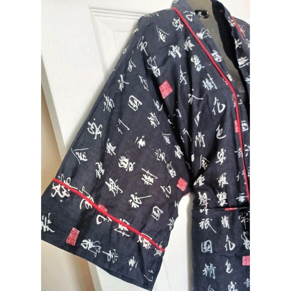 Unisex Japanese Yukata Kimono Robe Wrap Jacket Black Red One Size Vintage 1987 - Picture 5 of 8